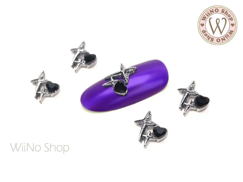 Cross Star with Heart Crystal Nail Metal Charm - 2 pcs