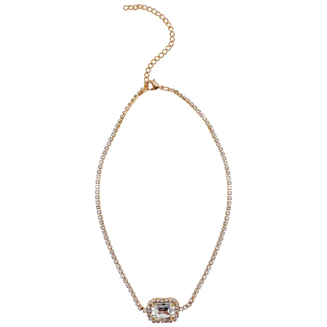 Crystal Pendant Tennis Choker Necklace gold