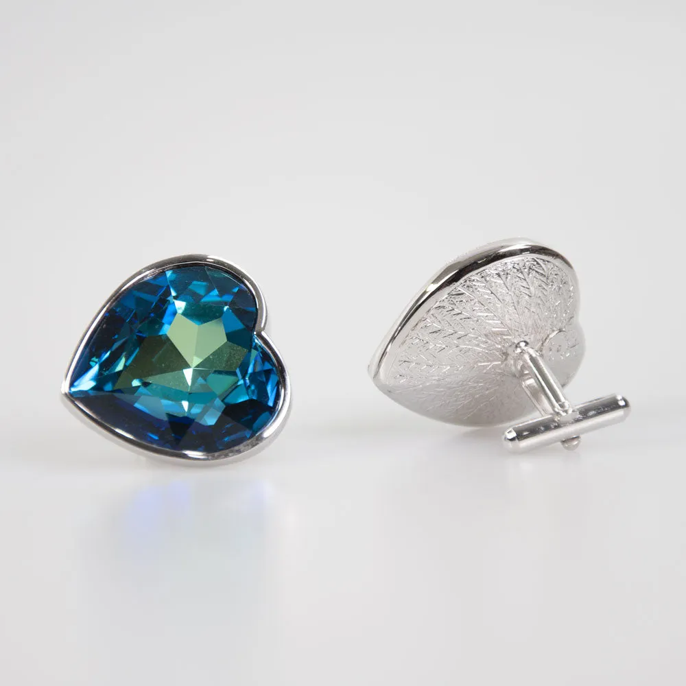 Cyprus Blue Clear Heart Crystal Cufflinks