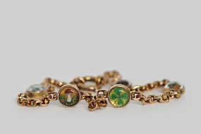 Dainty Victorian Era Lucky Charms Faceted Link Essex Crystal Bracelet in 14k Gold