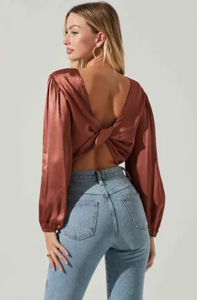 Deja Satin Open Back Long Sleeve Crop Top