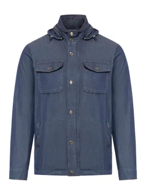 Denim shirt jacket with hood