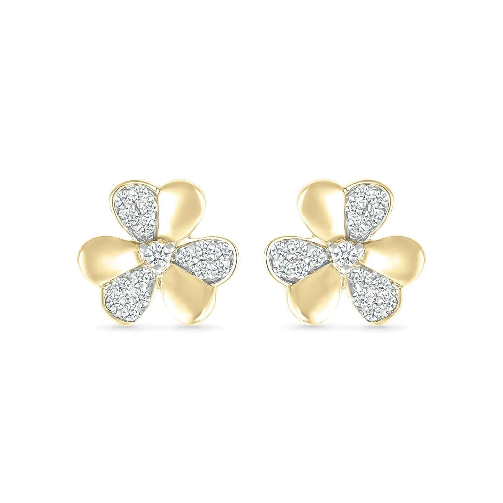 Diamond 3 Petal Lucky Clover Stud Earrings