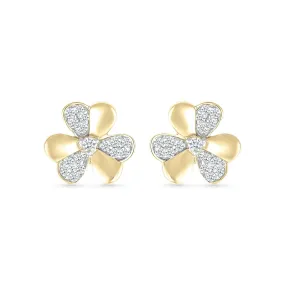 Diamond 3 Petal Lucky Clover Stud Earrings