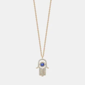 Diamond Blue Sapphire Hamsa Necklace