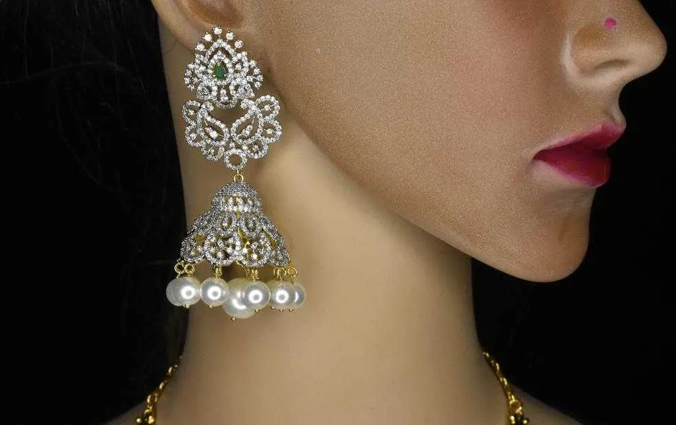 Diamond emerald jhumkas