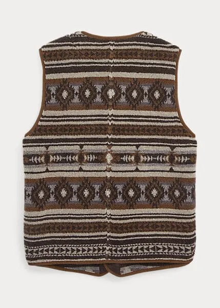 Double RL - Jacquard Pile Fleece Vest in Brown Multi