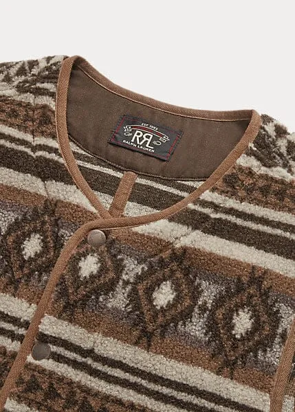 Double RL - Jacquard Pile Fleece Vest in Brown Multi