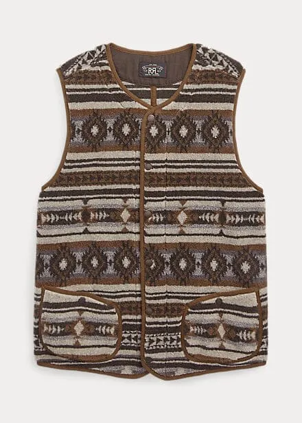 Double RL - Jacquard Pile Fleece Vest in Brown Multi