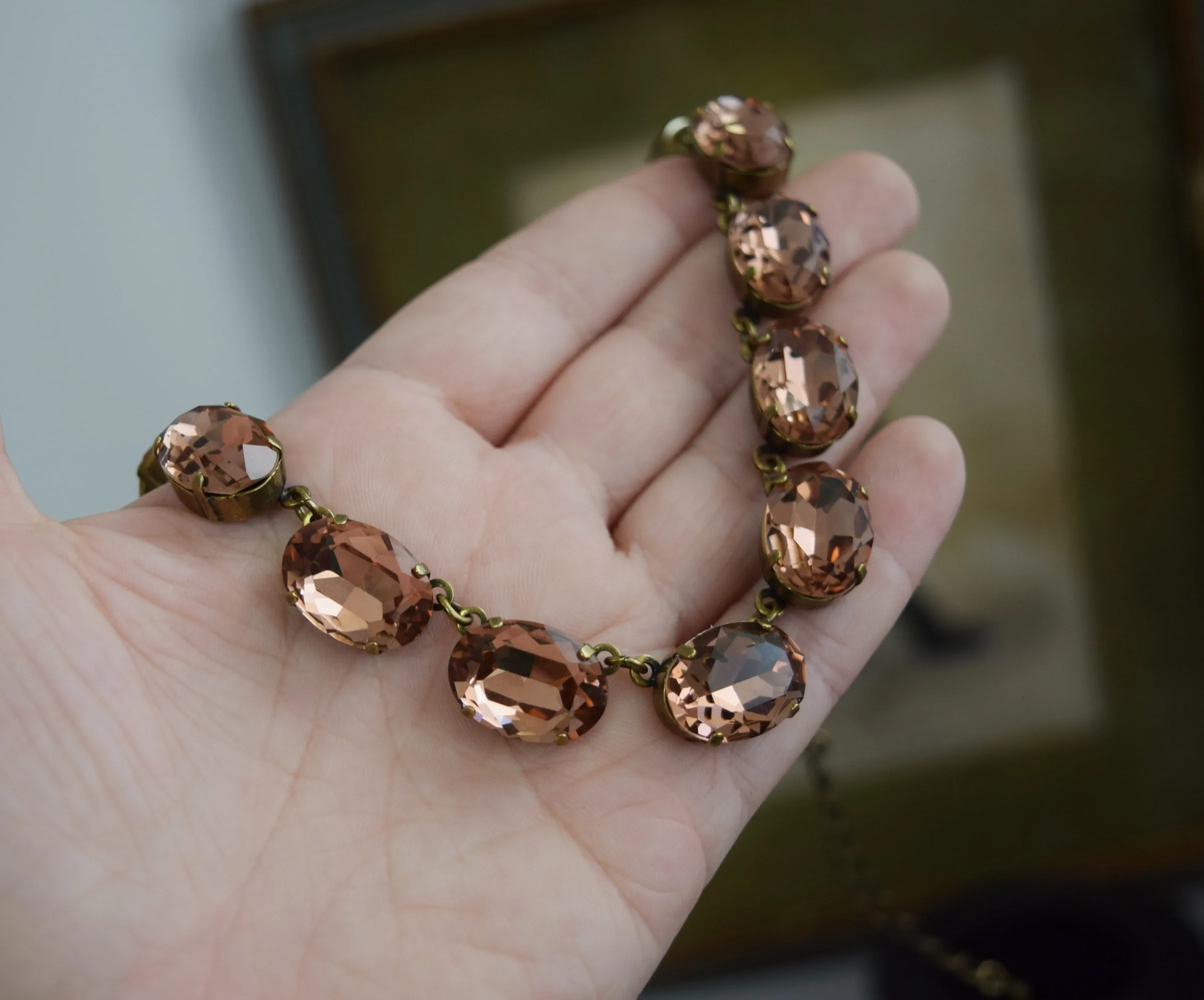 Dusty Pink Aurora Crystal Collet Necklace - Large Oval