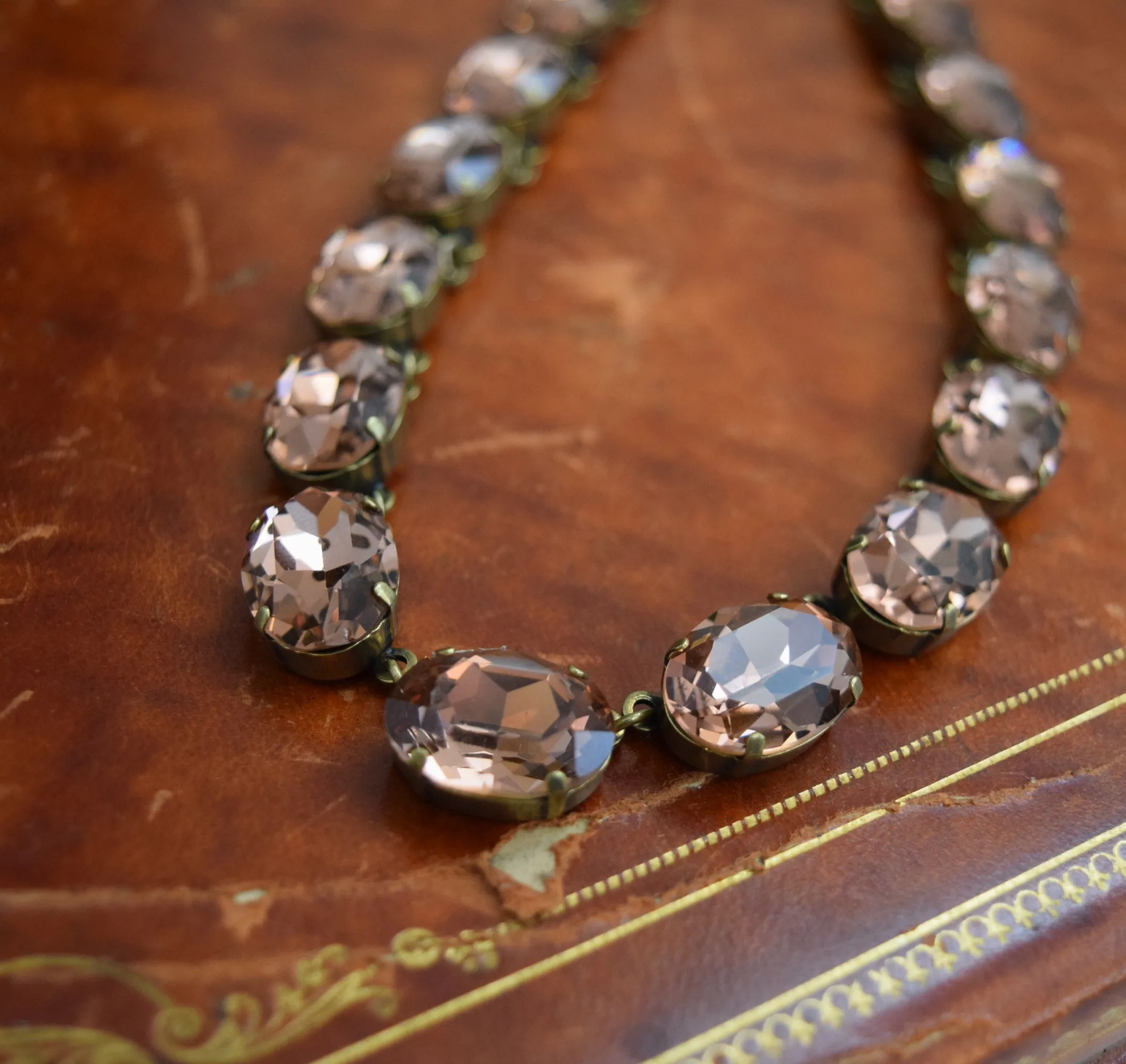 Dusty Pink Aurora Crystal Collet Necklace - Large Oval