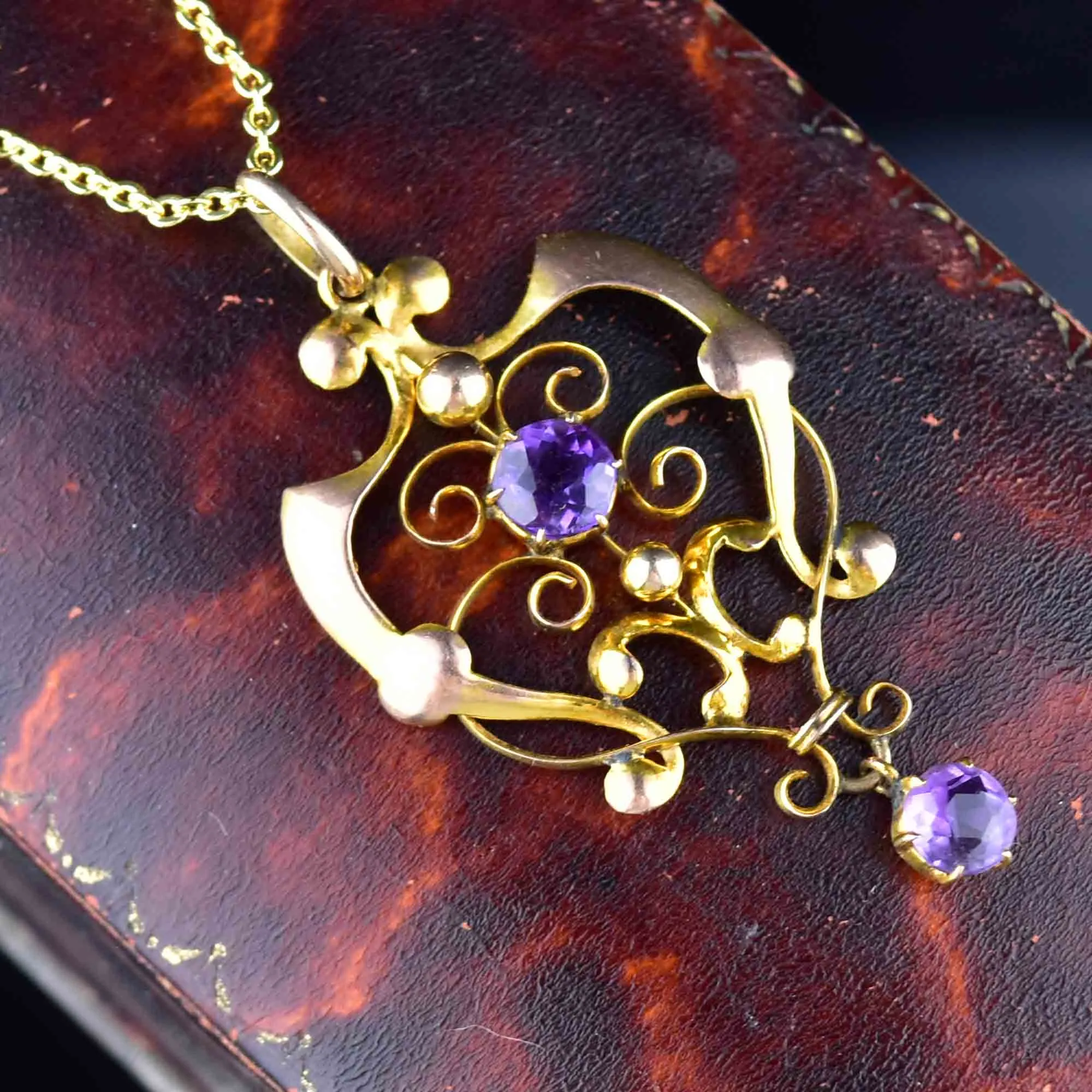 Edwardian Gold Amethyst Lavaliere Pendant Necklace