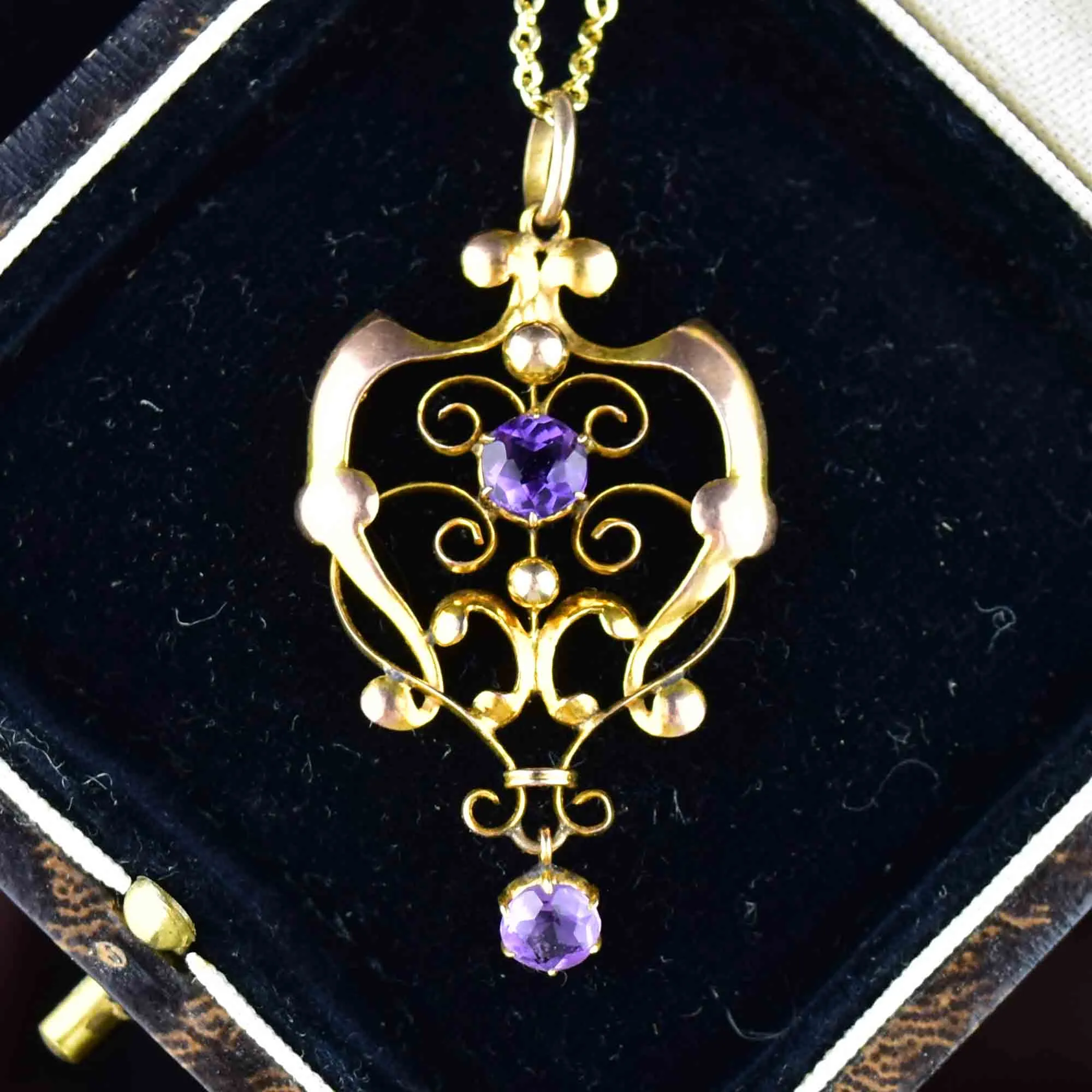 Edwardian Gold Amethyst Lavaliere Pendant Necklace