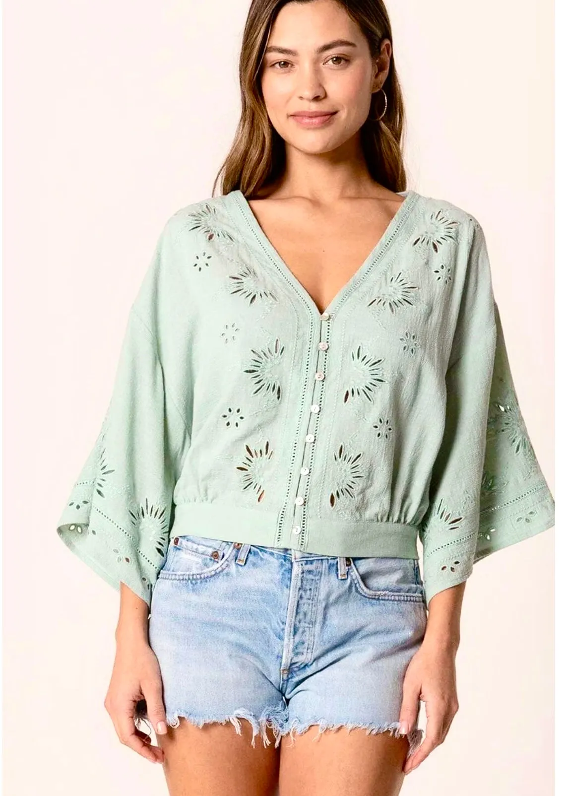 Eilijah Sage Eyelit Detailed Lovestitch Top