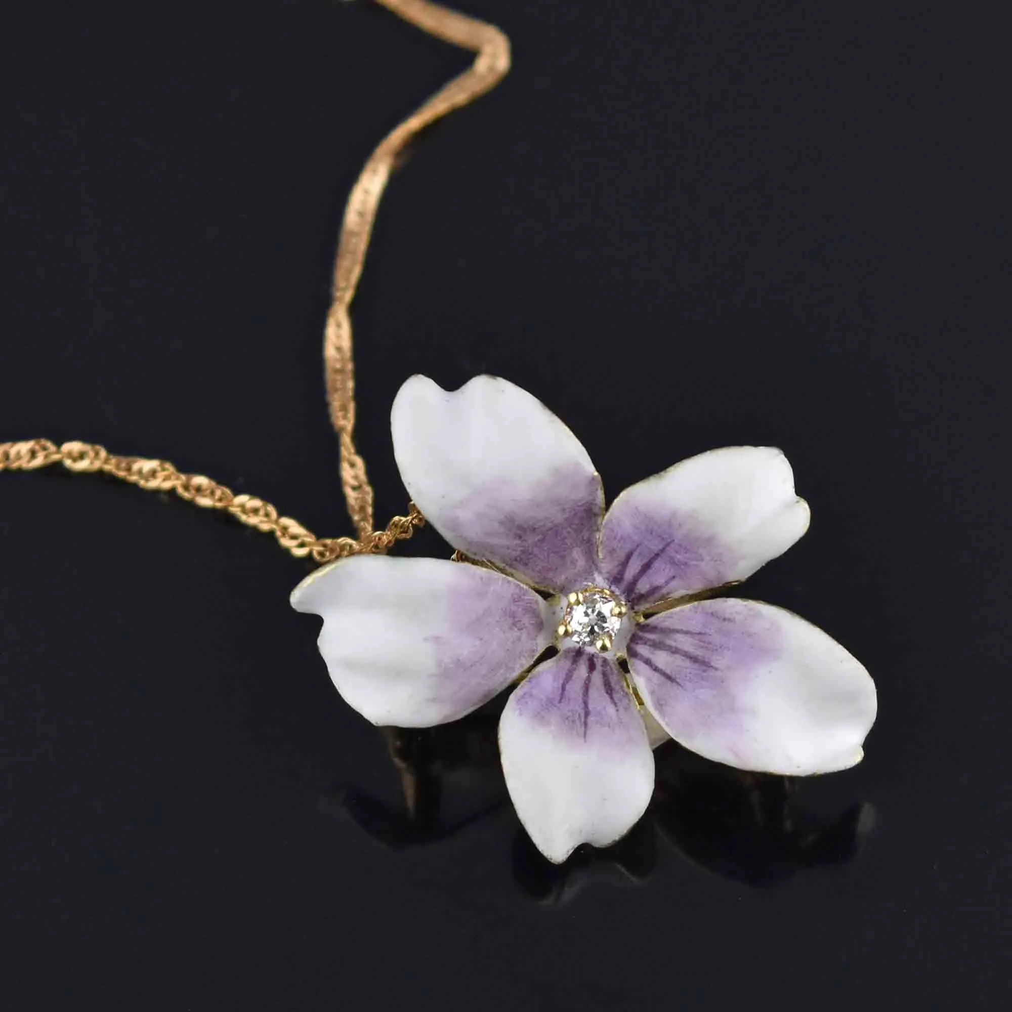 Enamel Diamond Viola Pansy Pendant Brooch