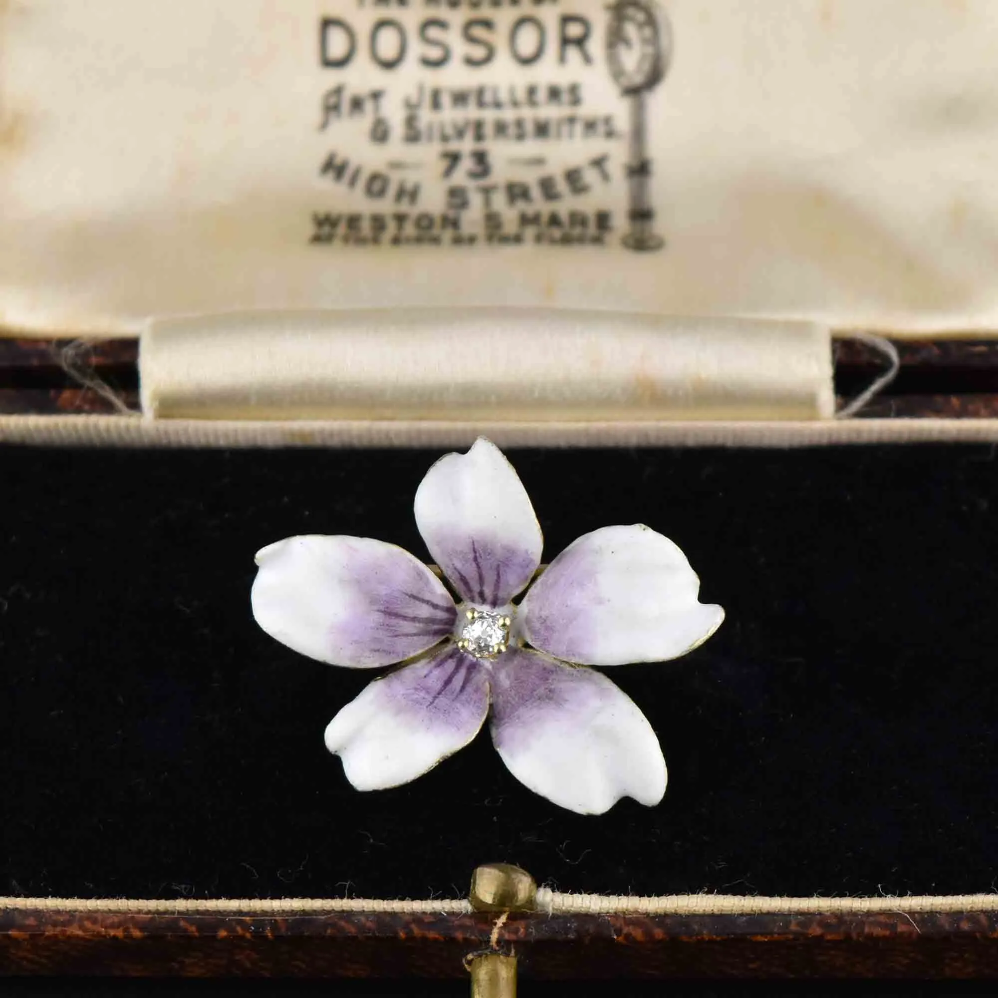 Enamel Diamond Viola Pansy Pendant Brooch