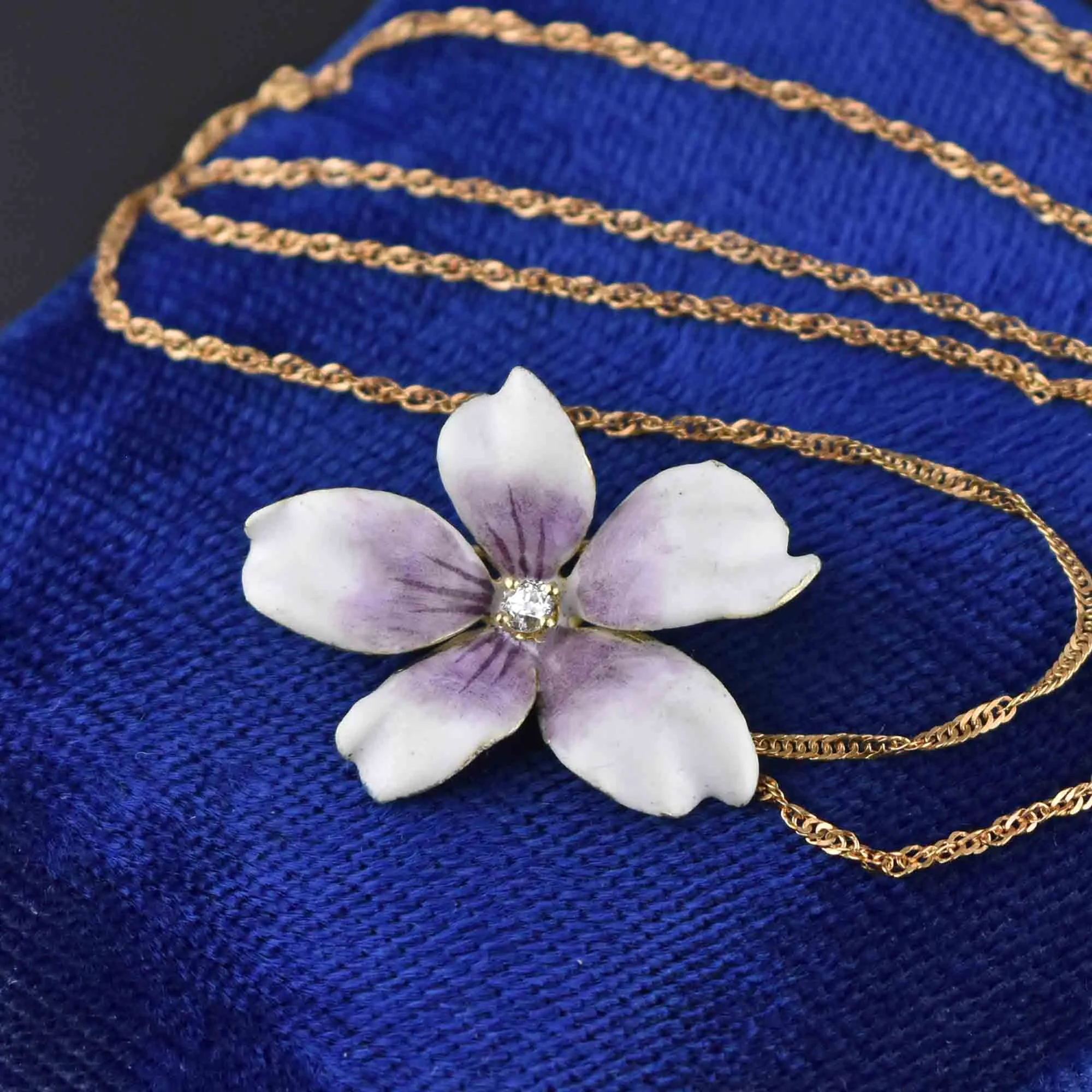 Enamel Diamond Viola Pansy Pendant Brooch