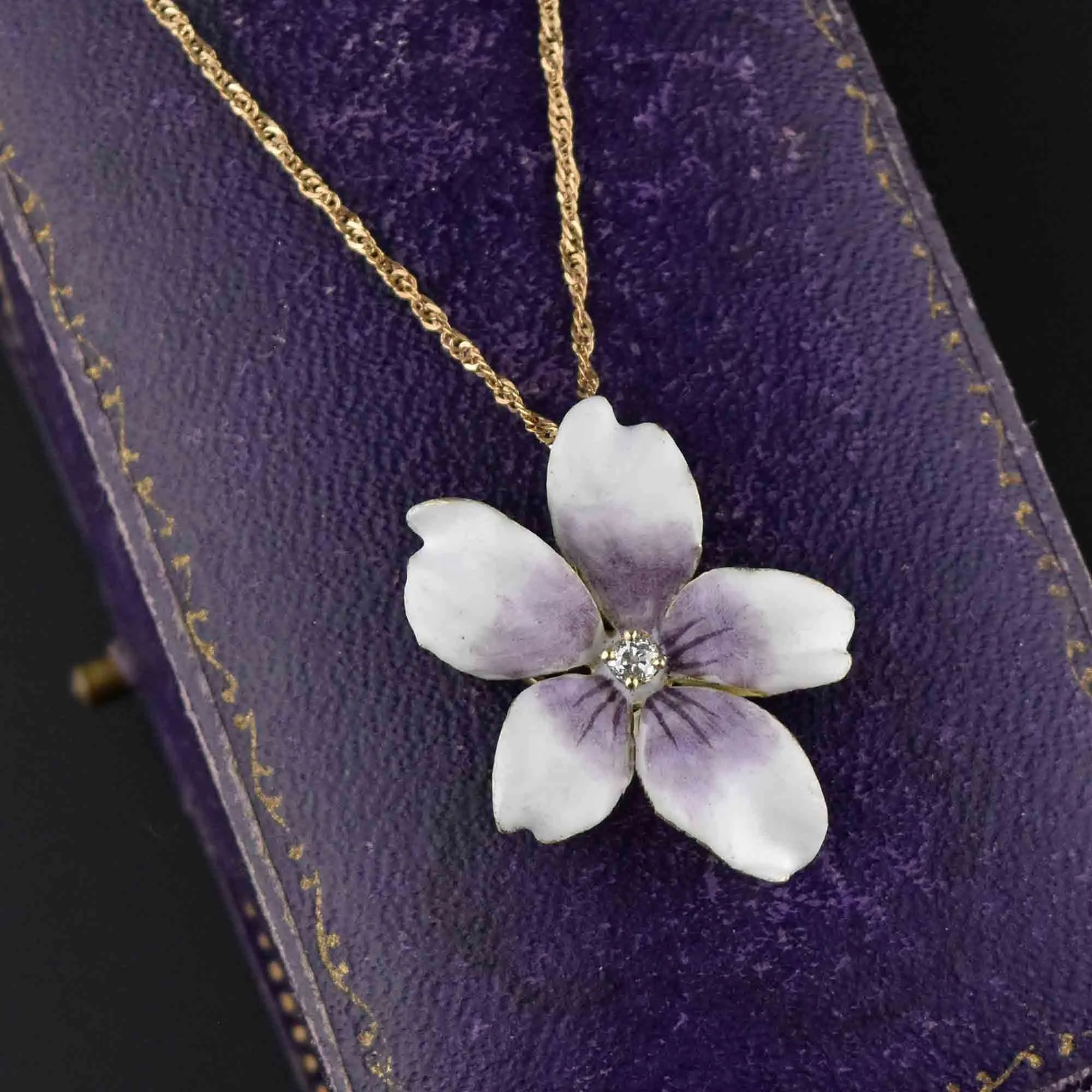 Enamel Diamond Viola Pansy Pendant Brooch