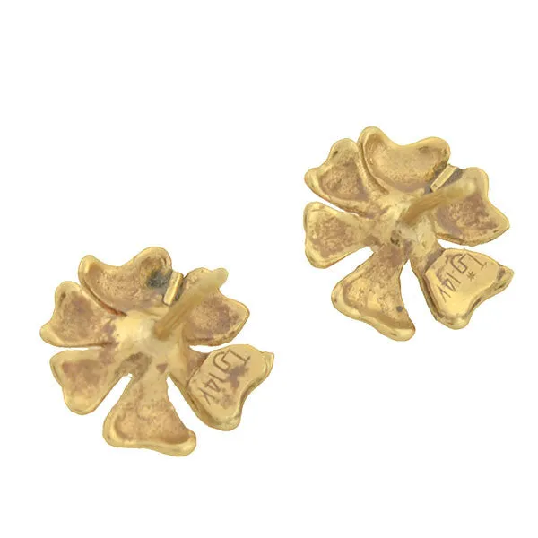 Estate 14kt Pearl Flower Stud Earrings