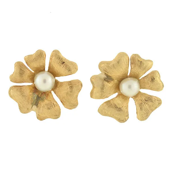 Estate 14kt Pearl Flower Stud Earrings