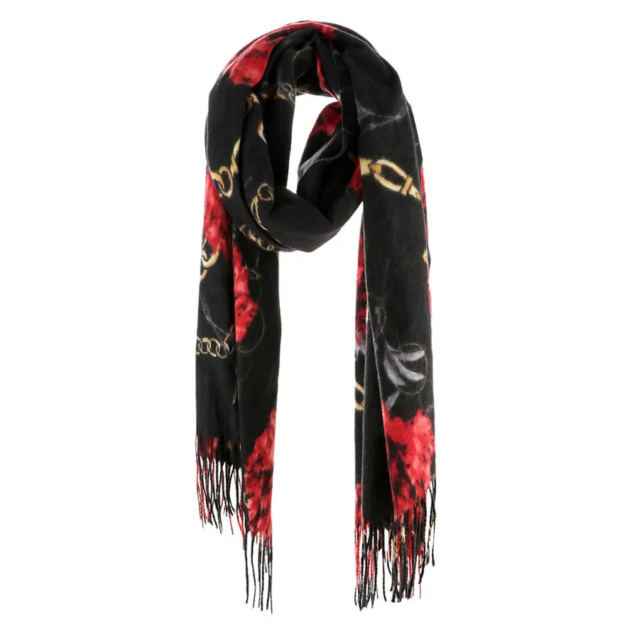 Flower Chain Print Tassel Oblong Scarf