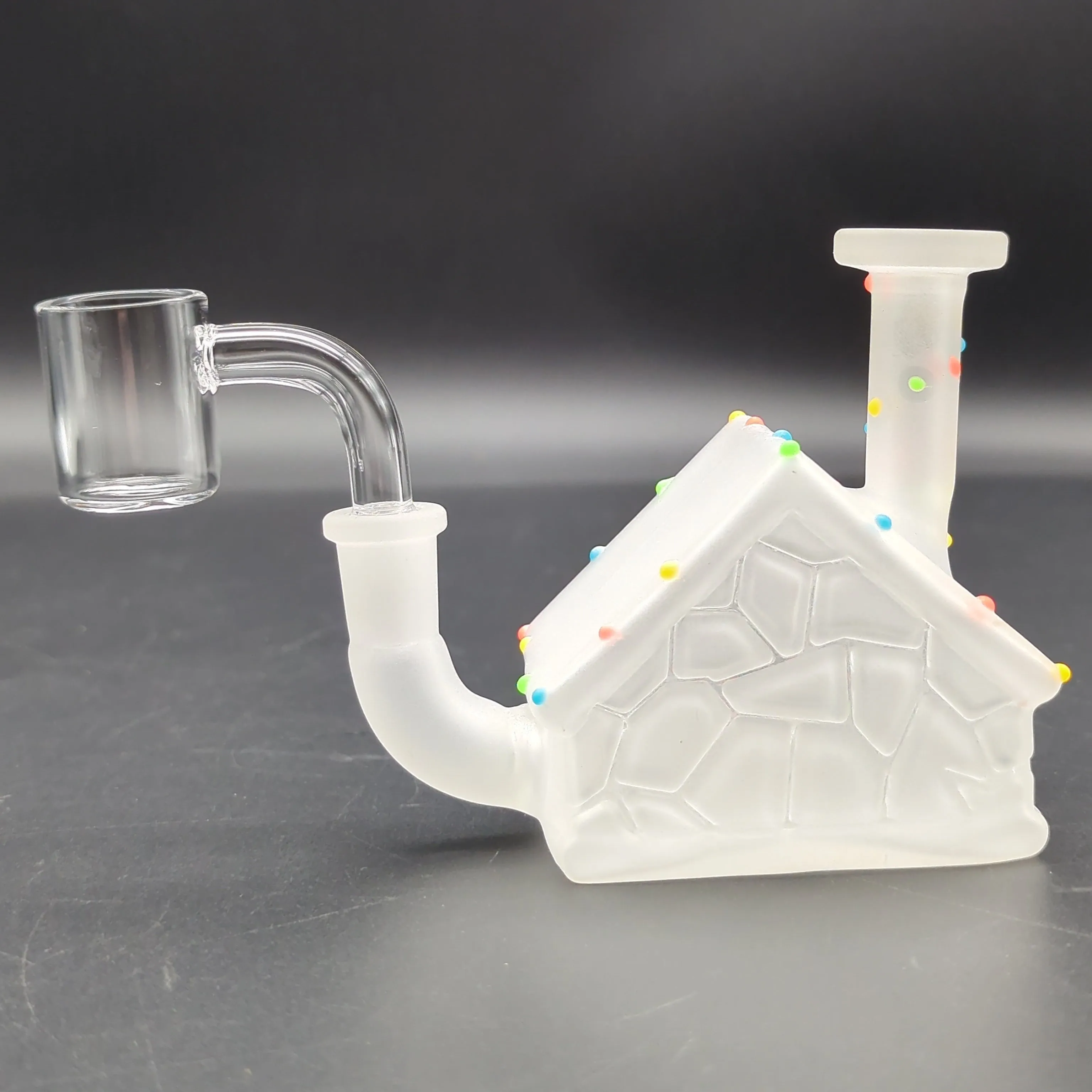 Frosted Christmas House w/ Glow in Dark Lights Glass Mini Rig | 3 | 10mm