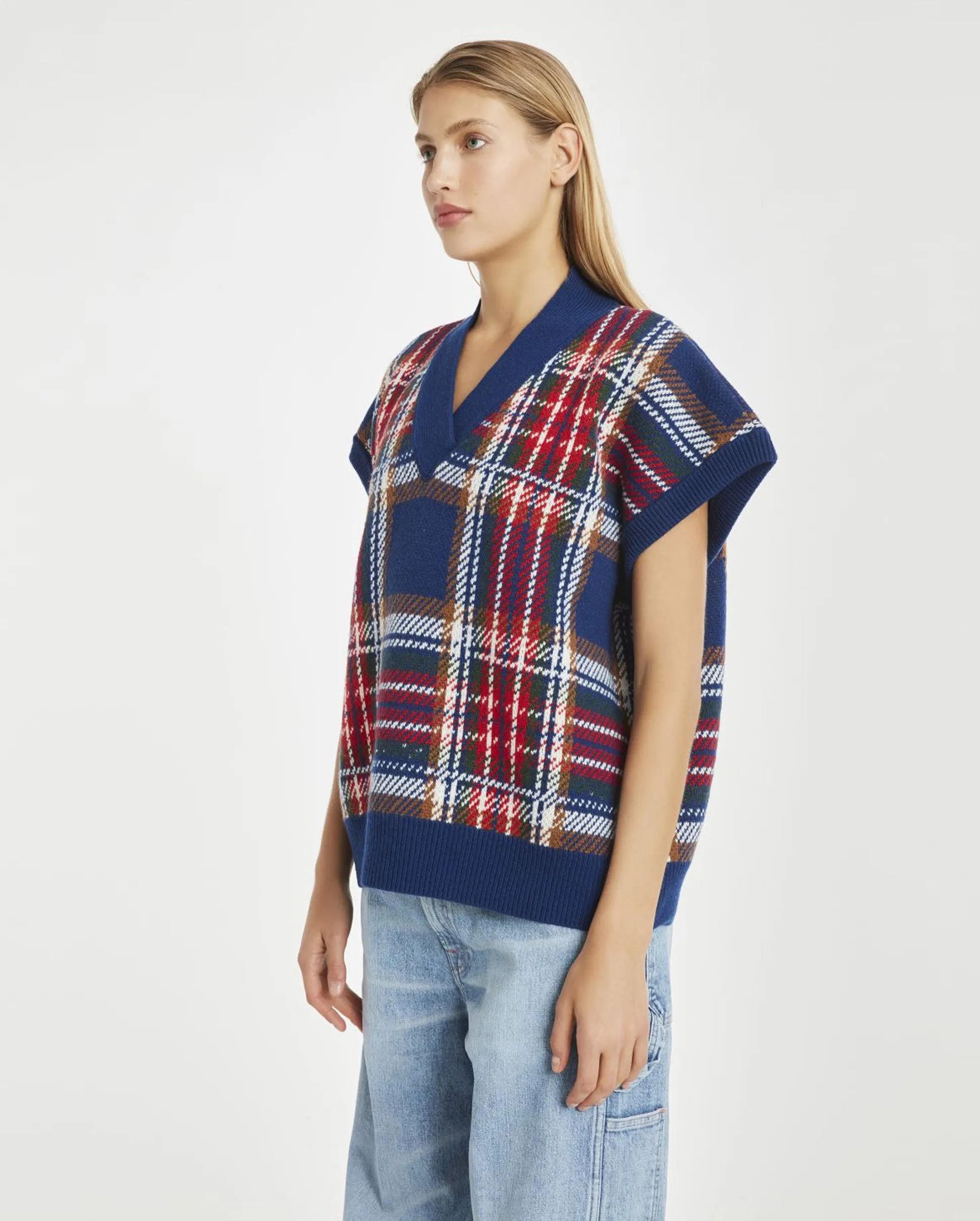 GILETTE V-NECK / BLUE PLAID