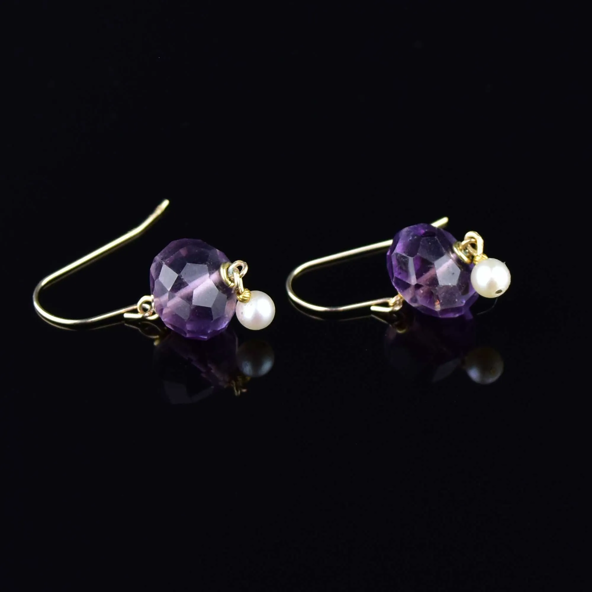 Gold Amethyst Pearl Dangle Earrings