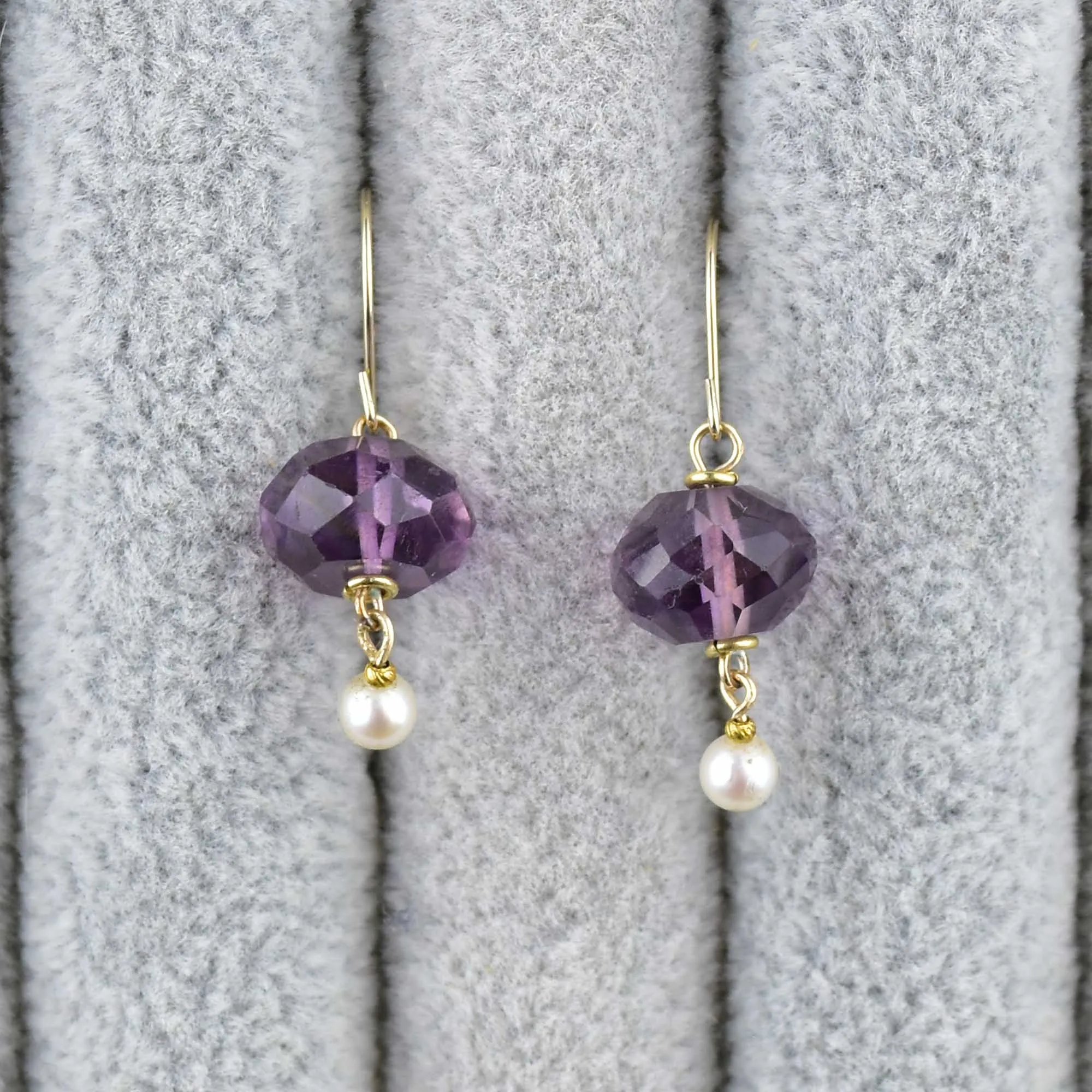 Gold Amethyst Pearl Dangle Earrings