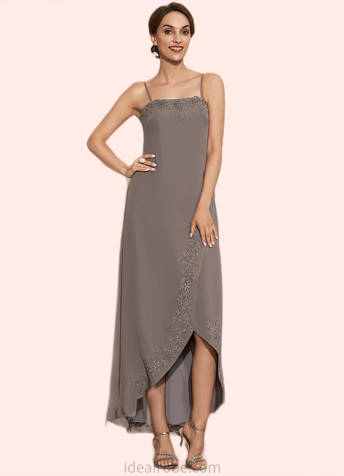 Grace A-Line Square Neckline Asymmetrical Chiffon Mother of the Bride Dress With Appliques Lace Sequins STK126P0014888