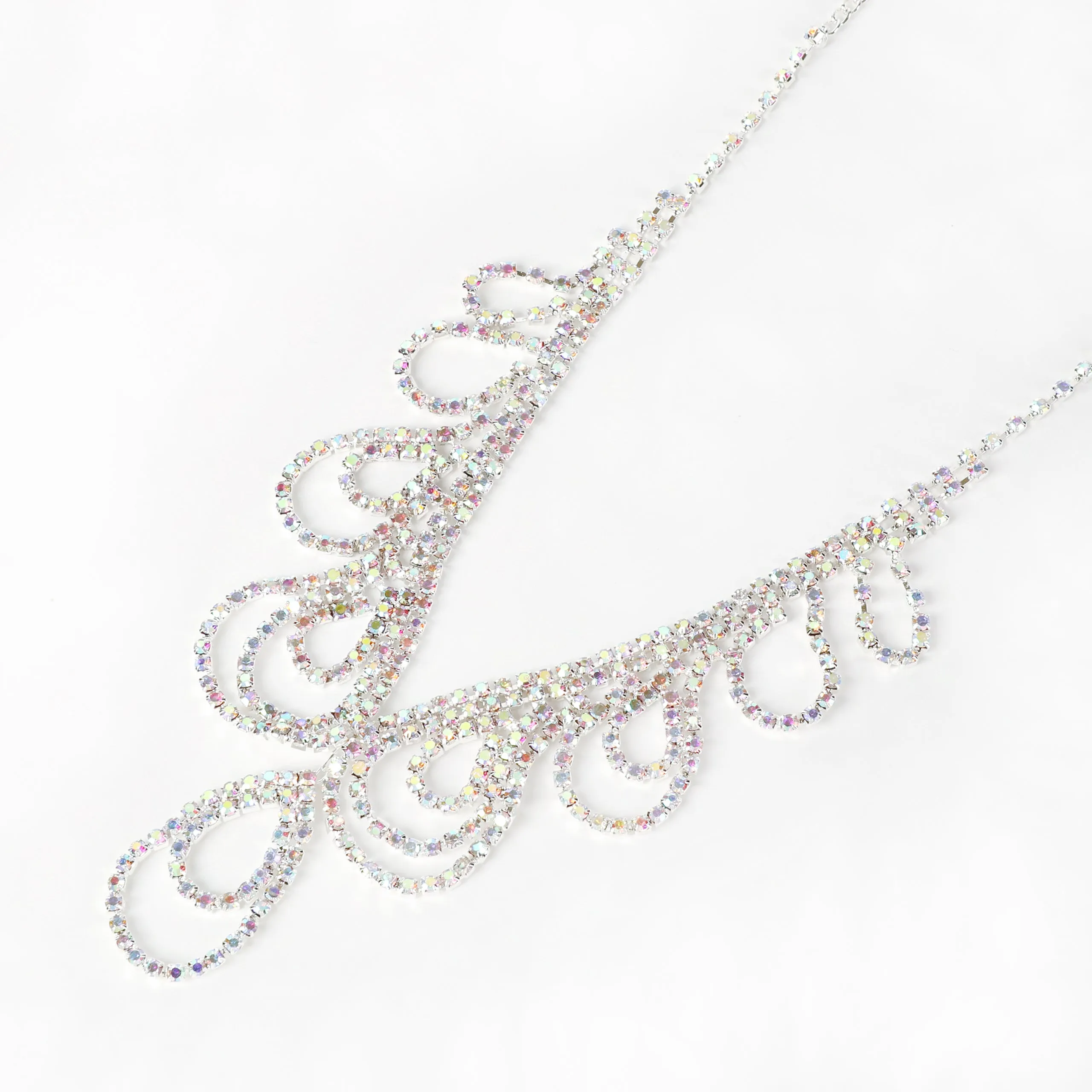 Grace Teardrop Layered Rhinestone Necklace & Earring Set