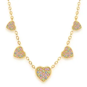 Heart Charm Necklace Multi-color Crystal Yellow Gold Plating Girl's Necklace