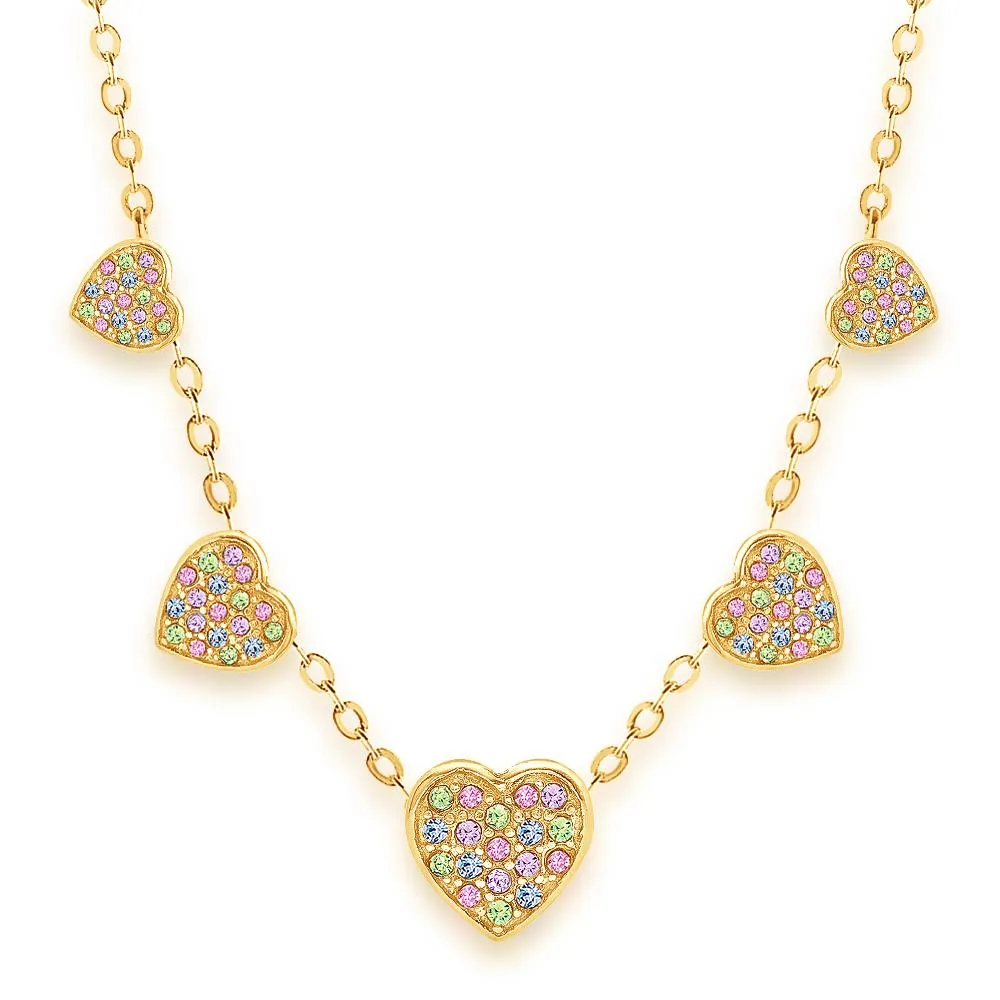 Heart Charm Necklace Multi-color Crystal Yellow Gold Plating Girl's Necklace