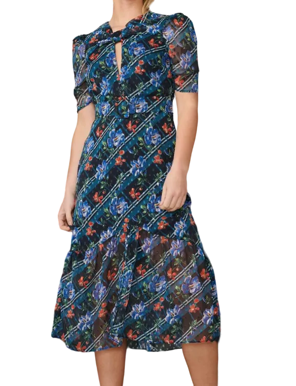 HOPE & IVY Val Midi Dress Blue Multi UK 26