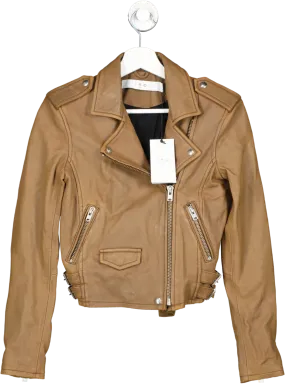 IRO Brown Leather Moto Biker Jacket BNWT UK 6