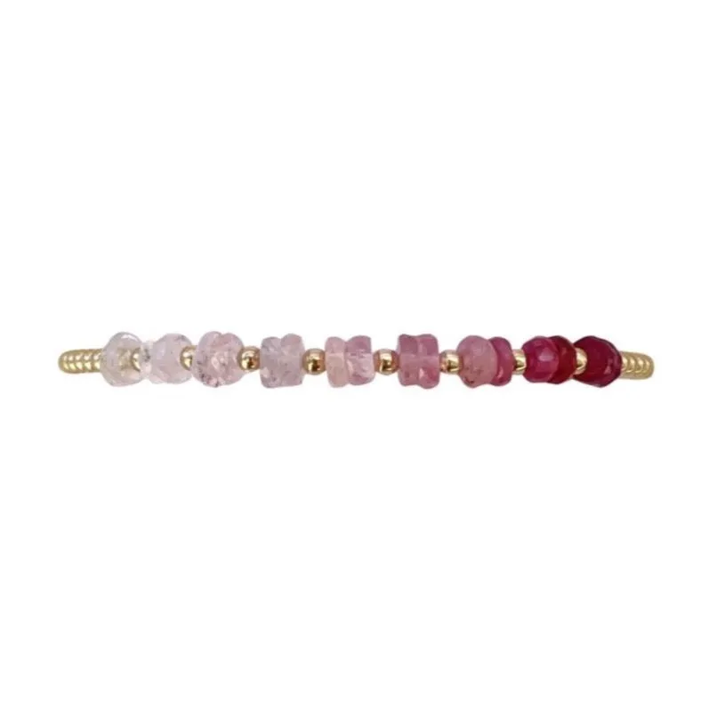 Karen Lazar  - 2 mm Yellow Gold Filled Bead Flex Bracelet with Pink Sugar Ombre Sapphires