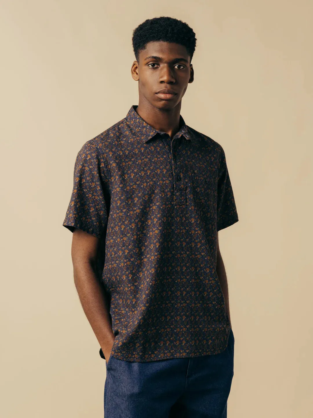 KESTIN Granton Short Sleeve Shirt in Navy Thistle Print