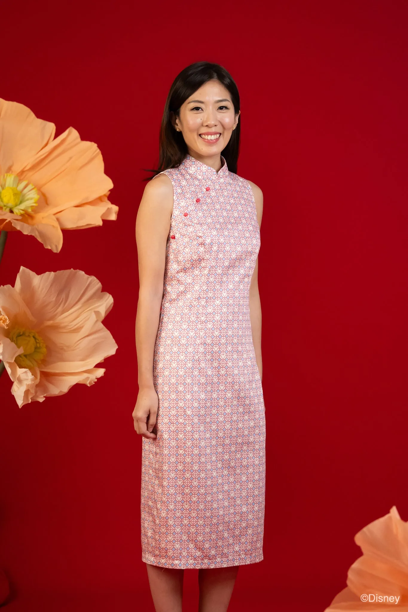 Ladies Peony Cheongsam - Pink Mickey Tiles