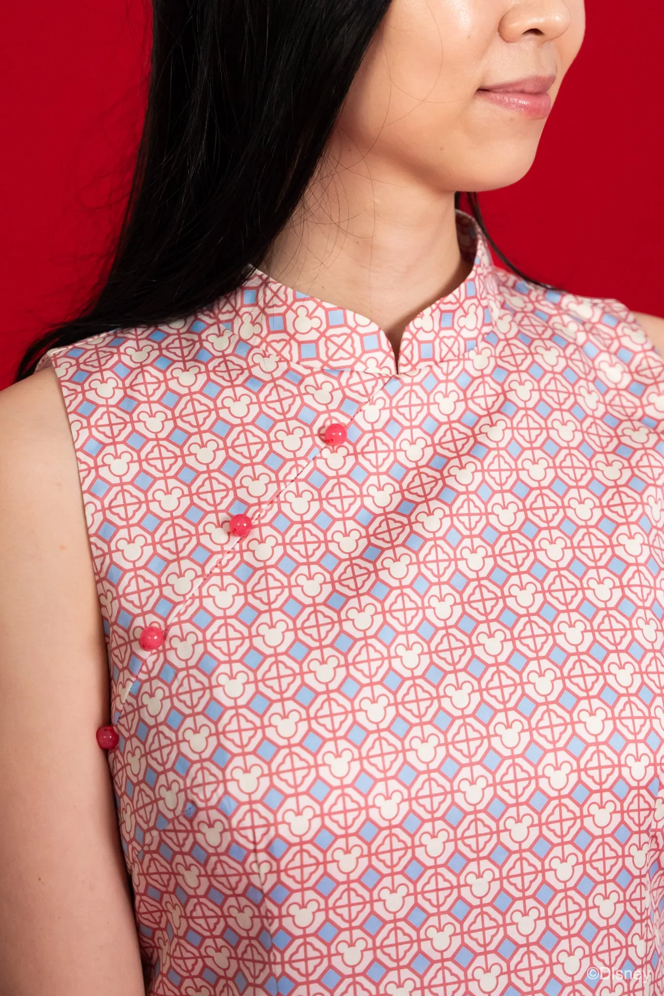 Ladies Peony Cheongsam - Pink Mickey Tiles