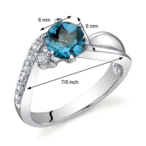 London Blue Topaz Sterling Silver Ring 1 Carat Size 5