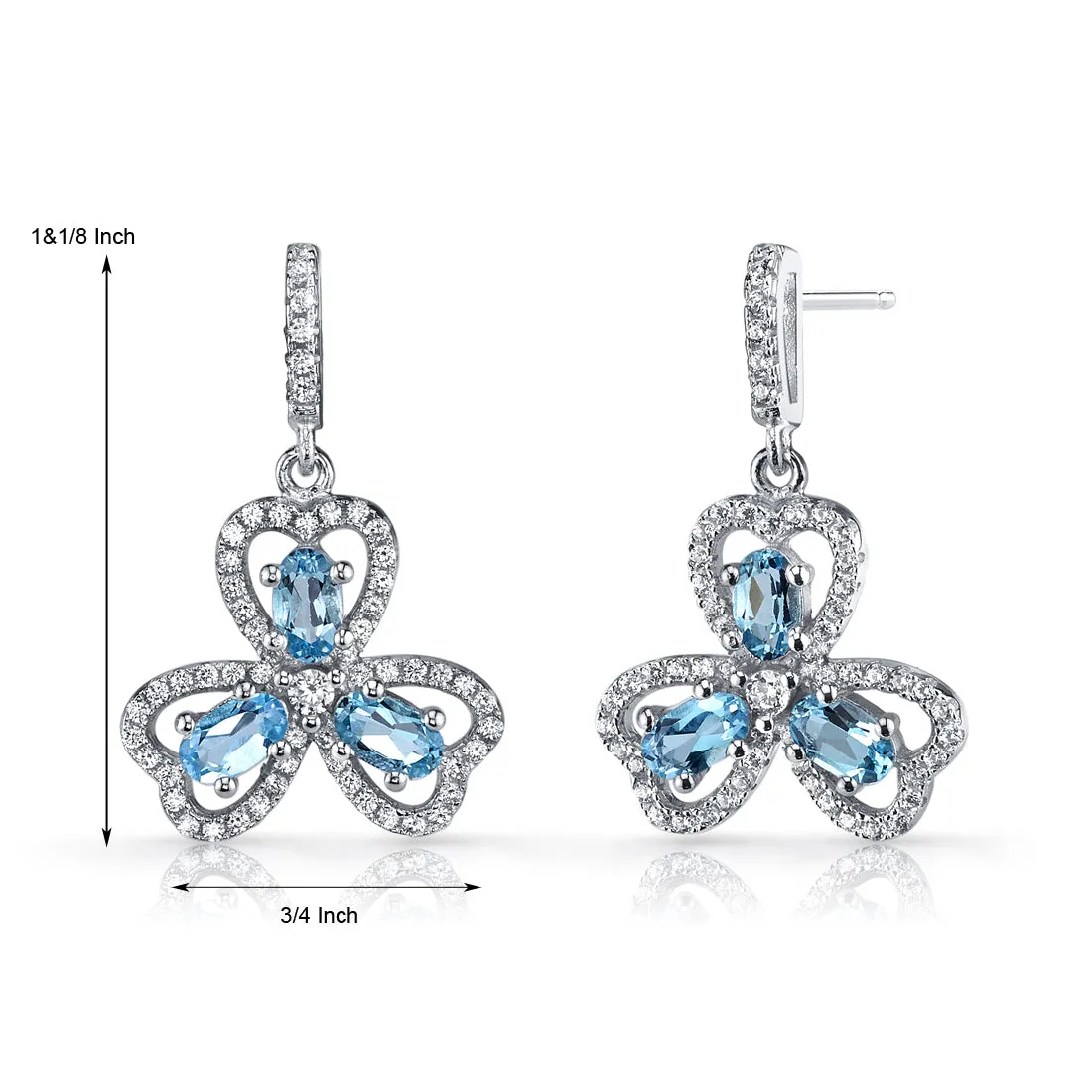 London Blue Topaz Trinity Earrings Sterling Silver 1.50 Carats