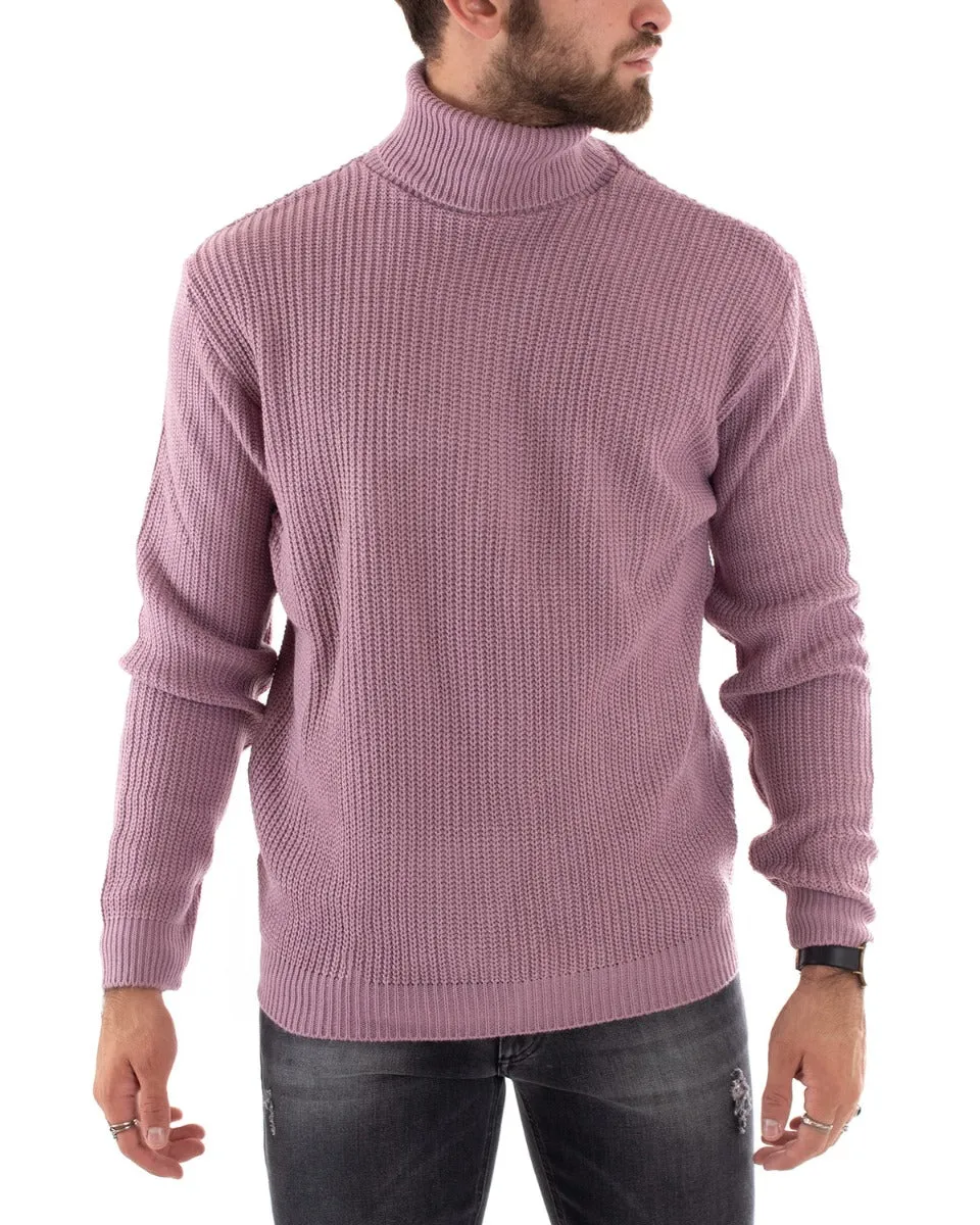 Maglioncino Uomo Collo Alto Tinta Unita Glicine Maglia Inglese Dolcevita Basic GIOSAL-M2342A