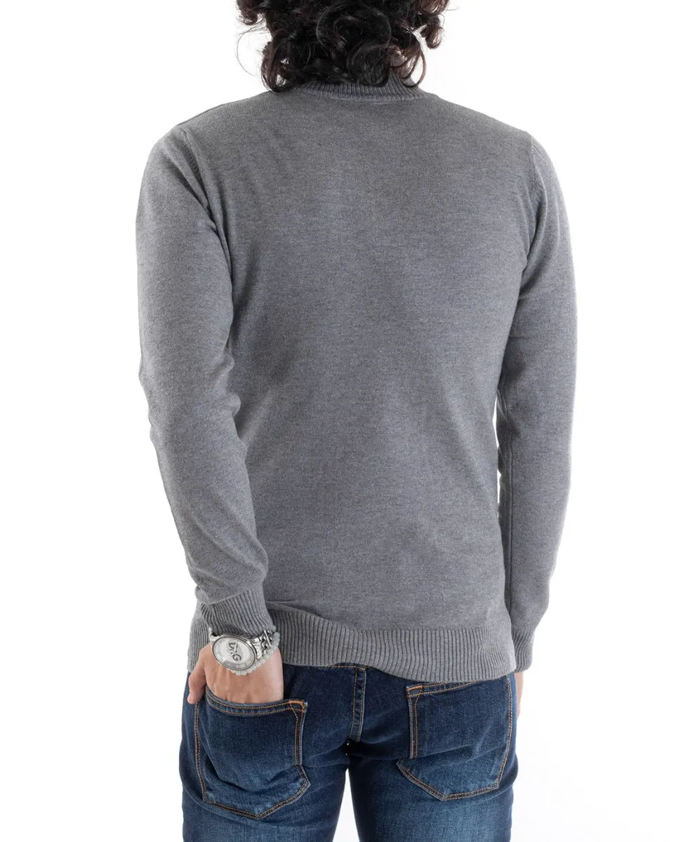 Maglioncino Uomo Maglia Basic Pullover Mezza Zip Tinta Unita Grigio GIOSAL-M2620A