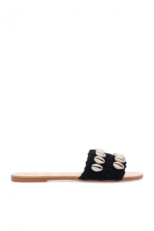 Manebi Slides with Shells - Black