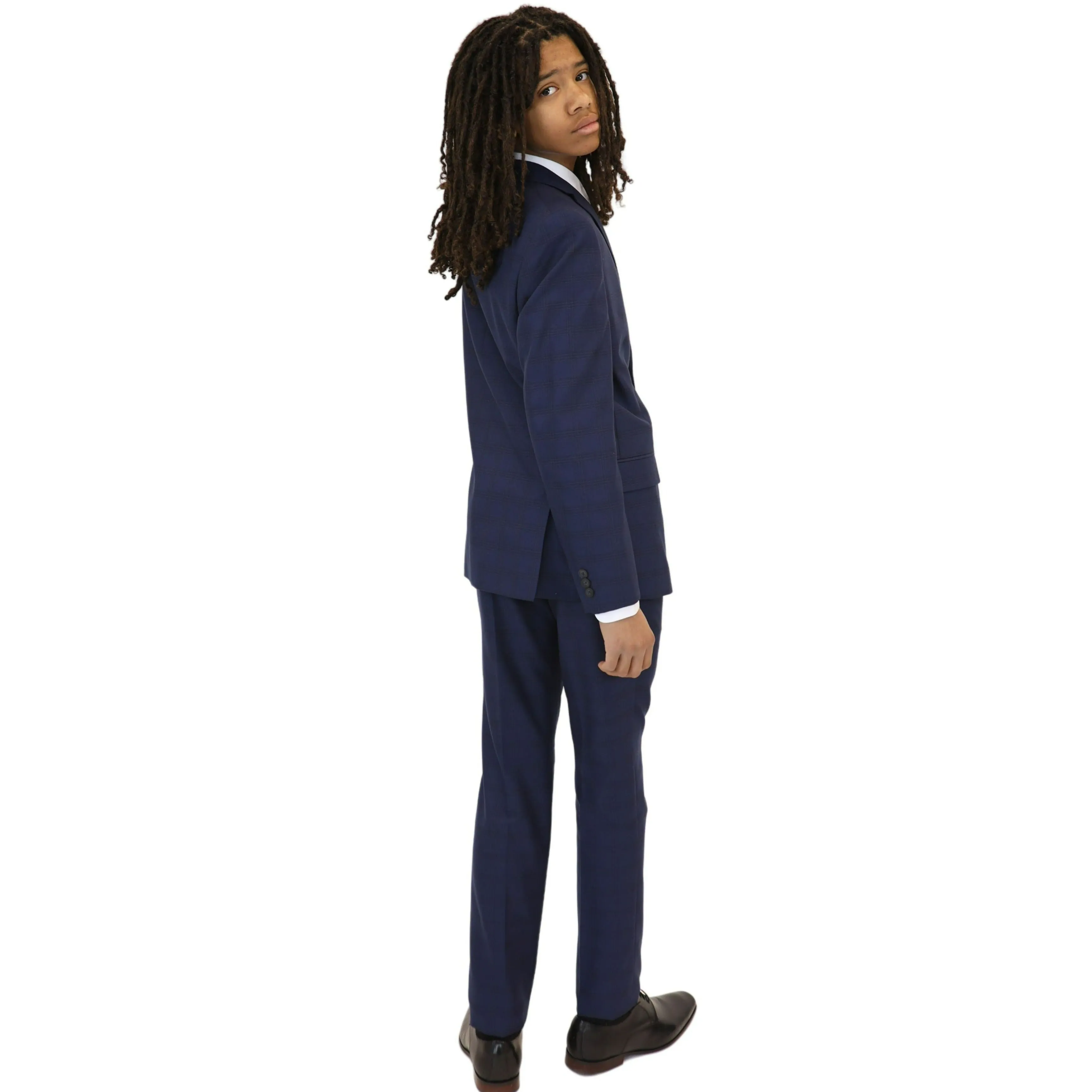 Marc New York Boys Skinny Dark Blue Check Suit_ W0691