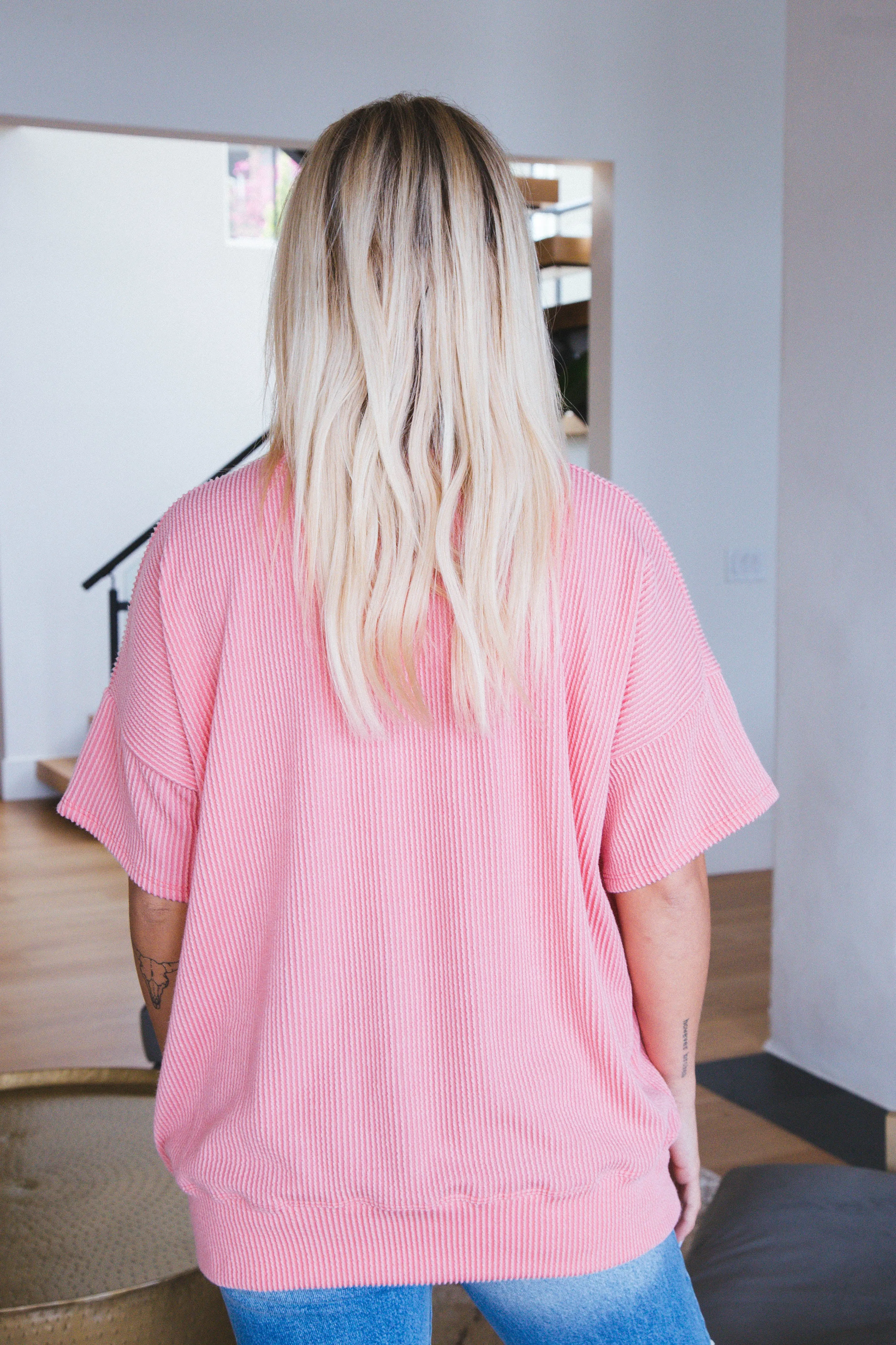 Maya Oversized Wave Rib Top, Salmon