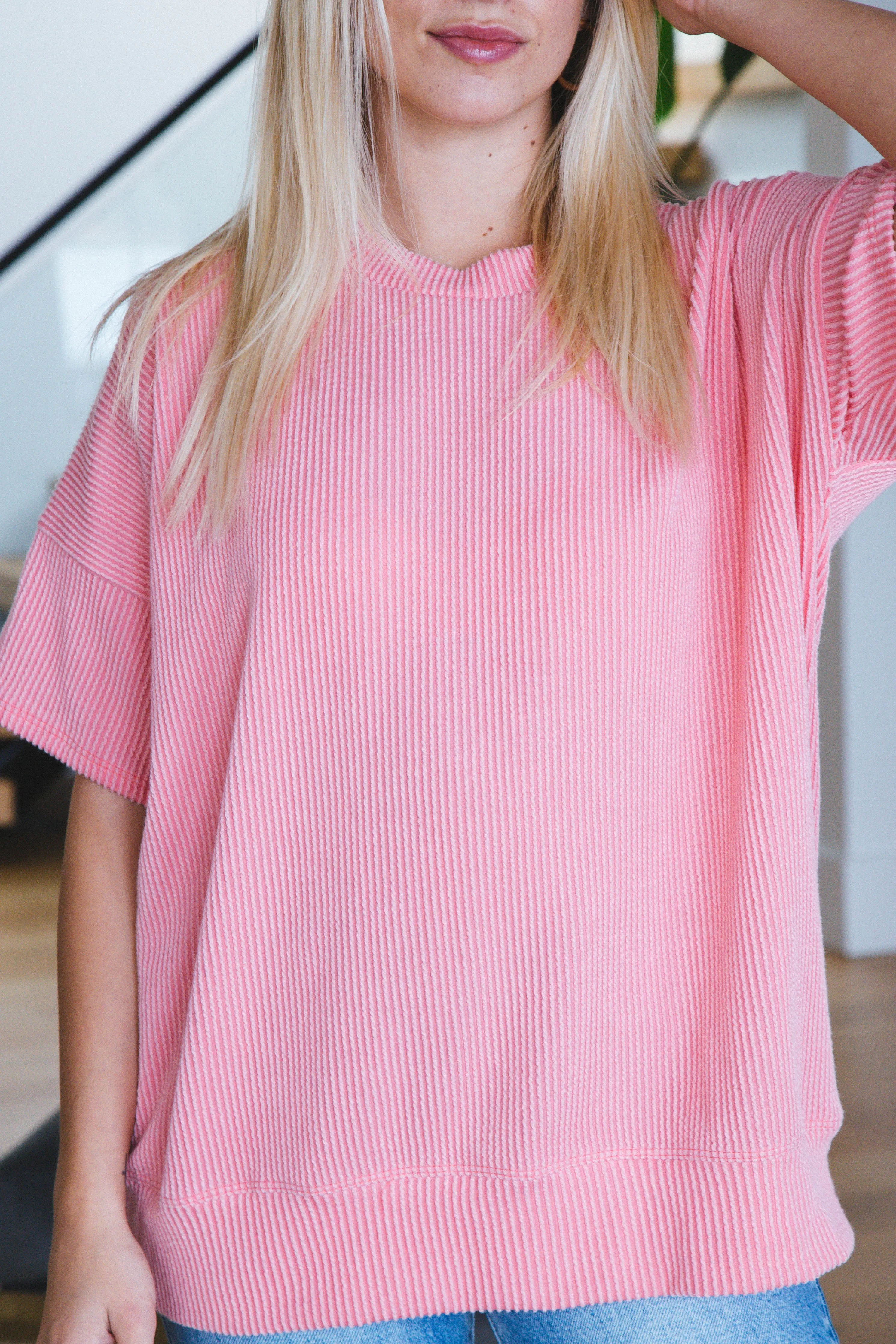 Maya Oversized Wave Rib Top, Salmon