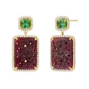 Mogul Green Tourmaline & Ruby Earrings