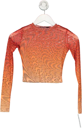 MURCI Orange Abstract Mesh Long Sleeve Crop Top UK 6