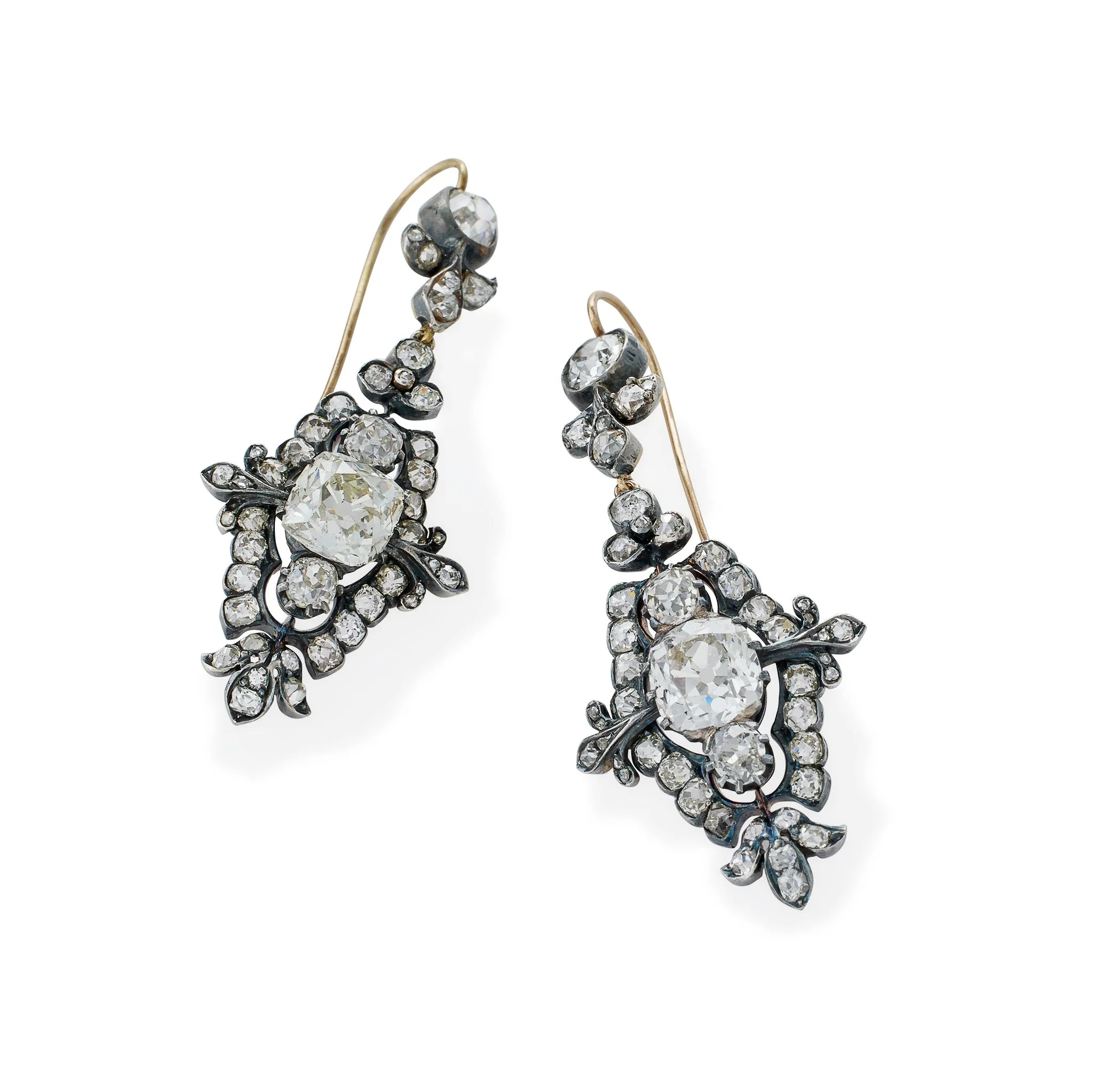 Old Mine-cut Diamond Pendant Earrings